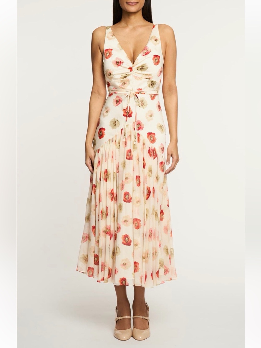 Cinq A Sept Floating Poppies Makaila Sleeveless Midi Dress